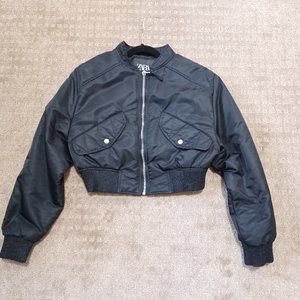 Zara cropped bomber jacket black small